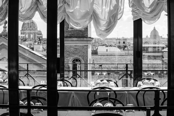 Italy-Rome Scene of skyline and St Peters dome from restaurant on Viale della Trinita dei Monti